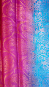 Lollipop Violet & Sky Blue Kanchipuram Soft Silk Saree